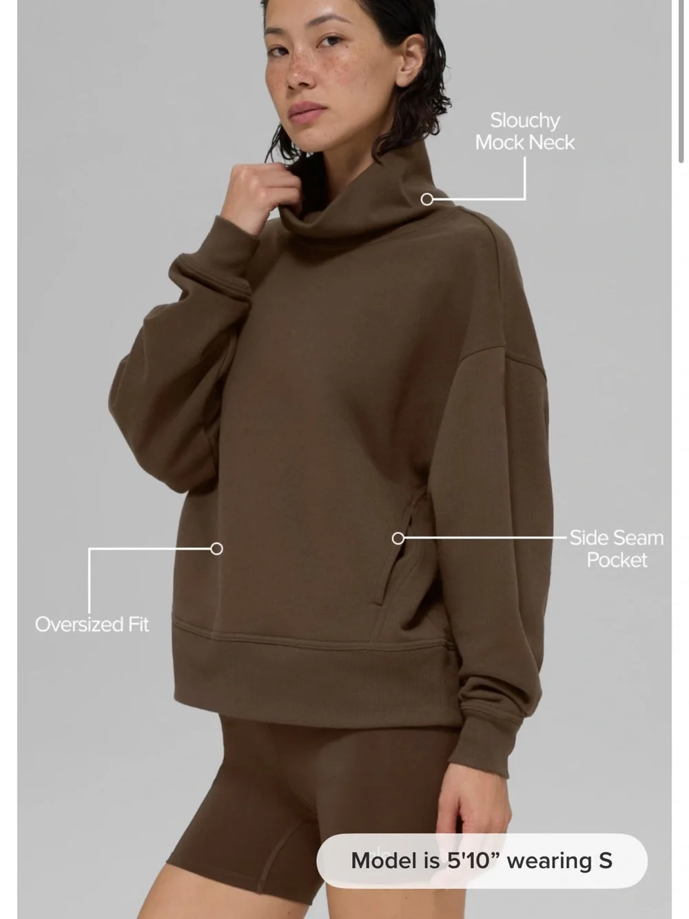 ALO Yoga Hazy Mock Neck Pullover in Espresso Brown